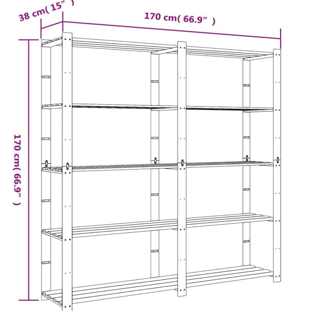vidaXL Almacenamiento Industrial-Estantería de 5 niveles madera maciza pino 170x38x170 cm