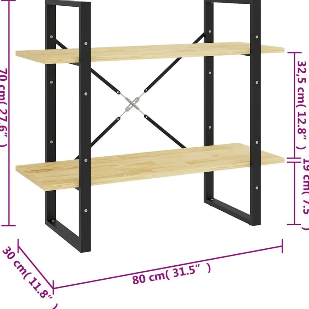 vidaXL Estantería de 2 niveles madera maciza de pino 80x30x70 cm Natural Sale