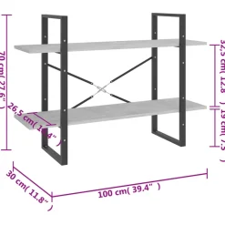 vidaXL Estantería de 2 niveles contrachapada gris hormigón 100x30x70cm Gris hormigón