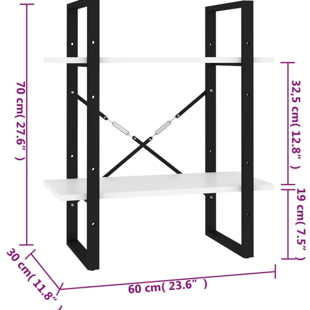 vidaXL Estantería de 2 niveles madera contrachapada 60x30x70 cm Blanco Outlet
