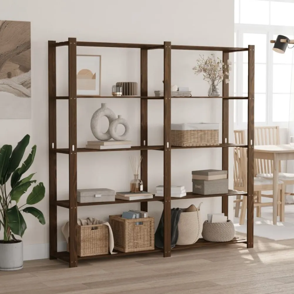 vidaXL Almacenamiento Industrial-Estantería de 5 niveles madera maciza pino marrón 170x38x170 cm