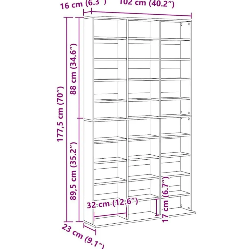 vidaXL Armarios Y Almacenamiento-Estantería de CD contrachapada 102x23x177,5 cm