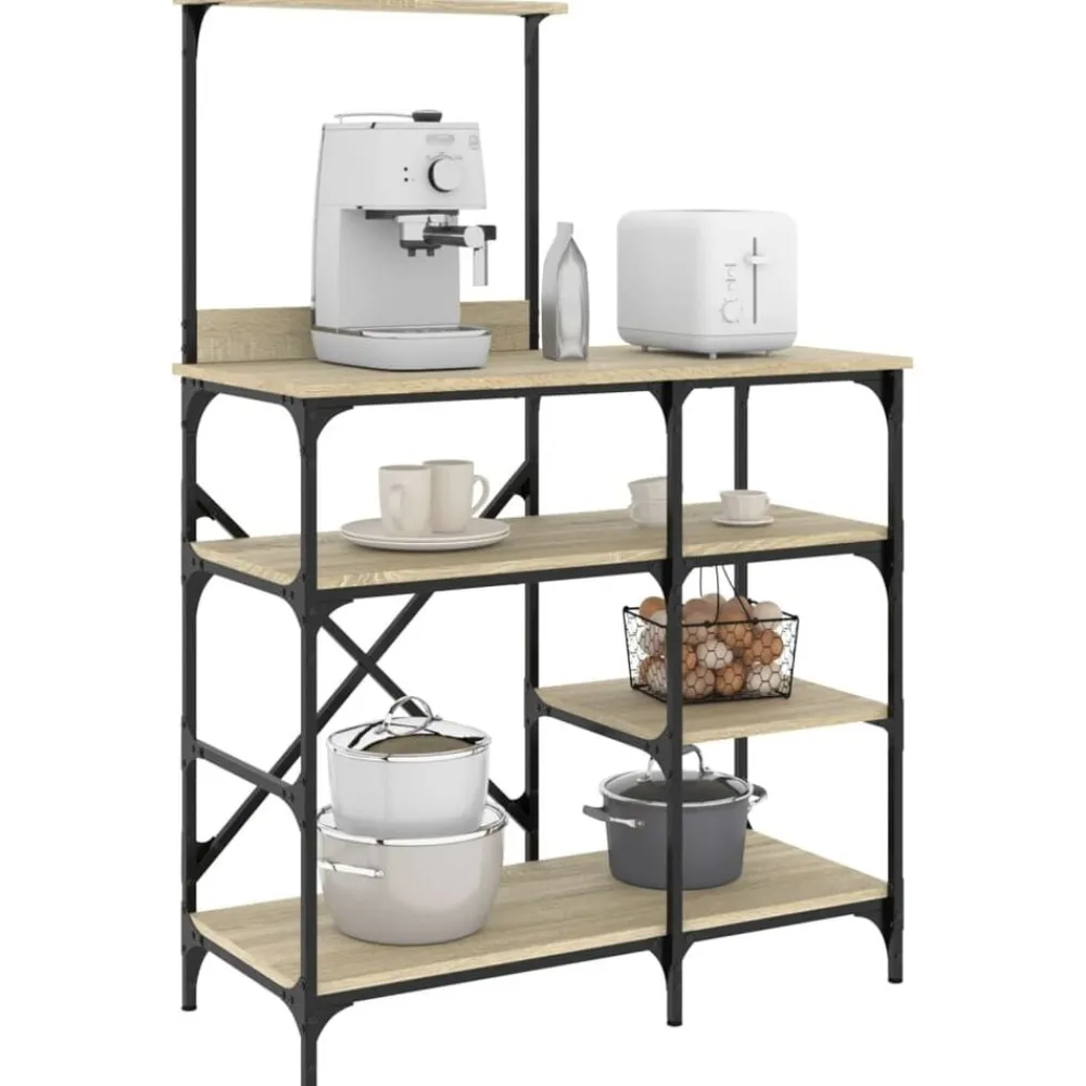 vidaXL Cocina Y Comedor-Estantería de cocina madera ingeniería metal roble 90x40x132 cm