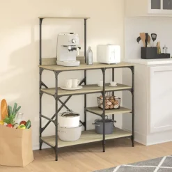 vidaXL Cocina Y Comedor-Estantería de cocina madera ingeniería metal roble 90x40x132 cm
