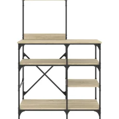 vidaXL Cocina Y Comedor-Estantería de cocina madera ingeniería metal roble 90x40x132 cm