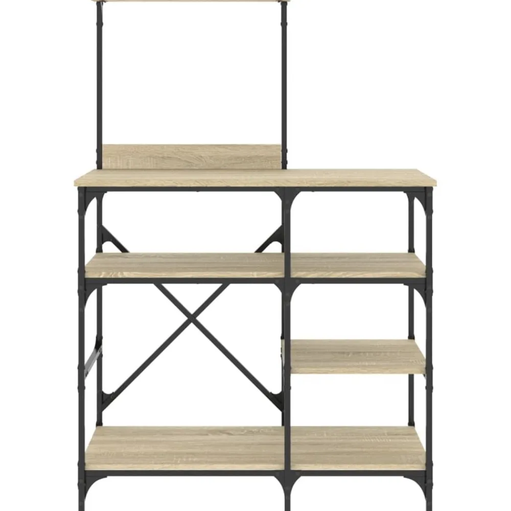 vidaXL Cocina Y Comedor-Estantería de cocina madera ingeniería metal roble 90x40x132 cm