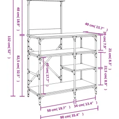 vidaXL Cocina Y Comedor-Estantería de cocina madera ingeniería metal roble 90x40x132 cm