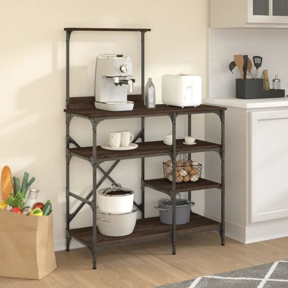 vidaXL Estantería de cocina madera ingeniería metal marrón 90x40x132cm Marrón roble Hot