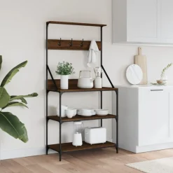 vidaXL Estantería de cocina con ganchos madera ingeniería marrón roble Marr&oacute;n roble Best