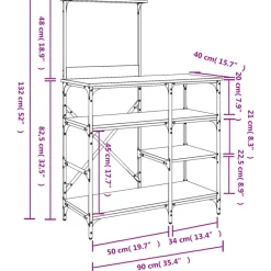 vidaXL Estantería de cocina madera ingeniería metal roble 90x40x132 cm Roble ahumado Outlet