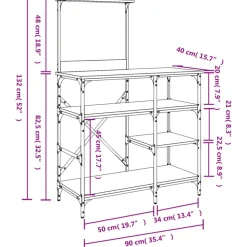 vidaXL Cocina Y Comedor-Estantería de cocina madera ingeniería metal 90x40x132 cm