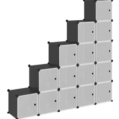 vidaXL Estantería de cubos con 15 compartimentos y puertas PP negro Negro y transparente New