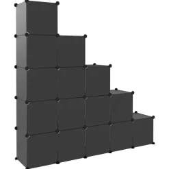 vidaXL Estantería de cubos con 15 compartimentos y puertas PP negro Negro y transparente New