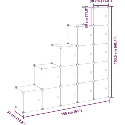 vidaXL Estantería de cubos con 15 compartimentos y puertas PP negro Negro y transparente New