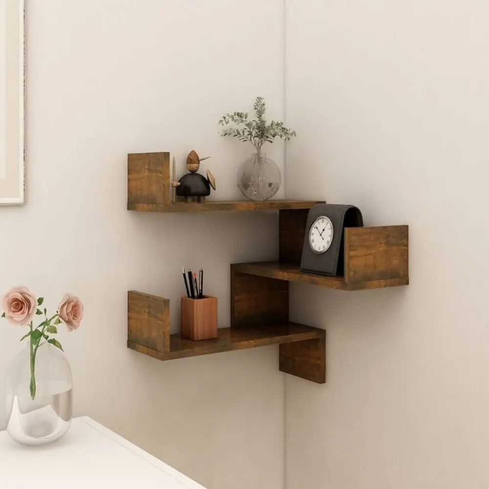 vidaXL Estantería de esquina de pared 40x40x50 cm Roble ahumado Clearance