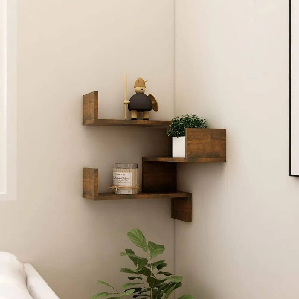 vidaXL Estantería de esquina de pared 40x40x50 cm Roble ahumado Clearance