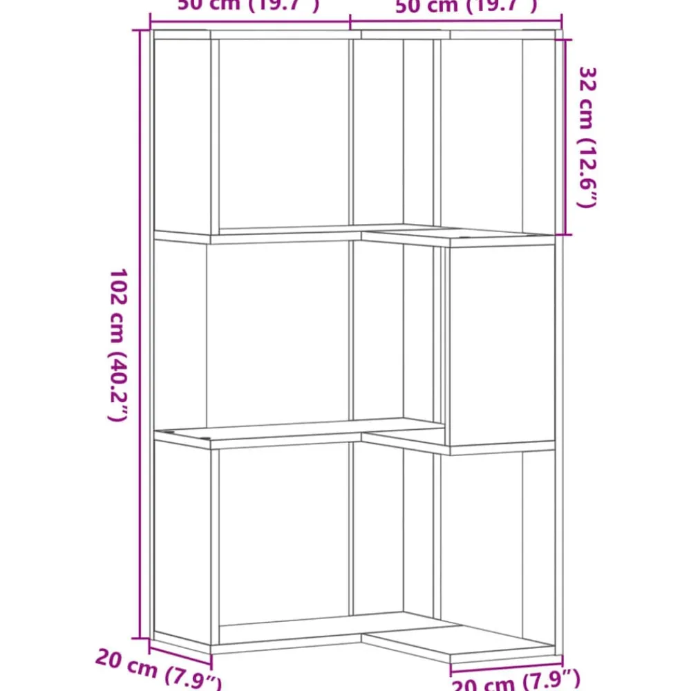 vidaXL Estanterías-Estantería de esquina 3 niveles madera 50x50x102cm