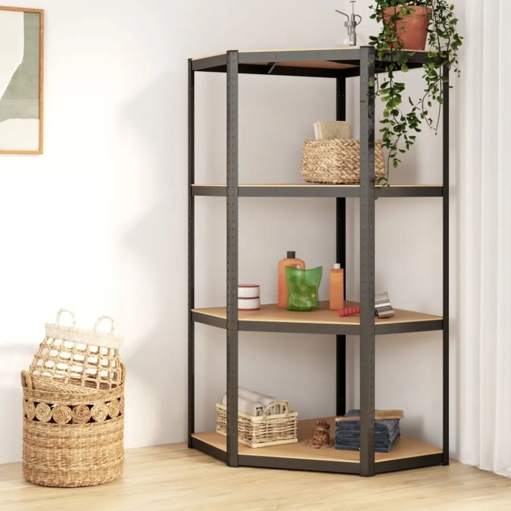 vidaXL Estantería de esquina 4 niveles madera y acero gris Antracita Best