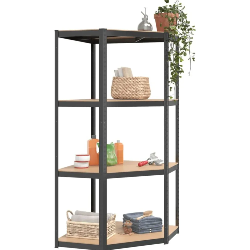vidaXL Estantería de esquina 4 niveles madera y acero gris Antracita Best