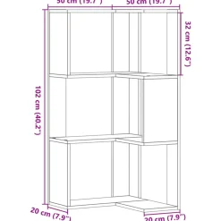 vidaXL Estanterías-Estantería de esquina 3 niveles madera envejecida 50x50x102 cm