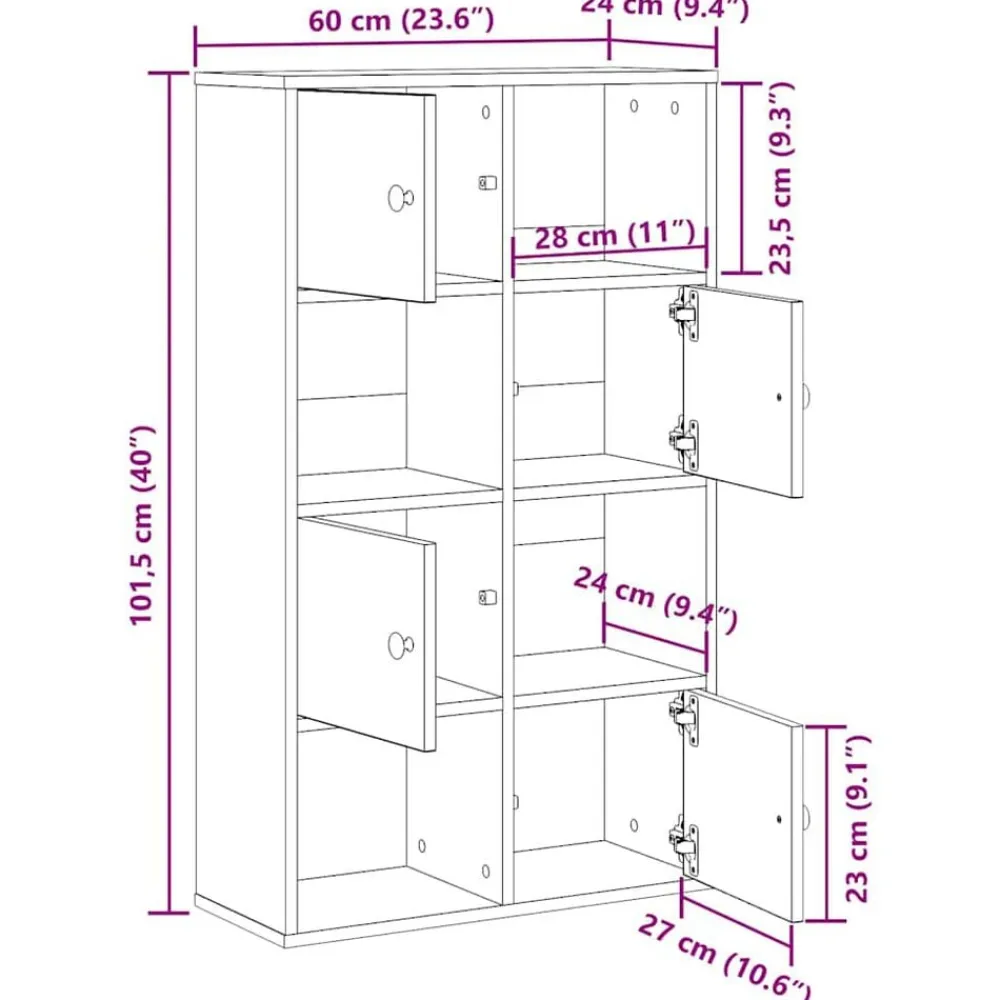vidaXL Estantería de madera de ingeniería 60x24x101,5 cm Roble Sonoma