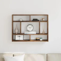 vidaXL Estantería de pared madera ingeniería 75x16x55 cm Roble ahumado New