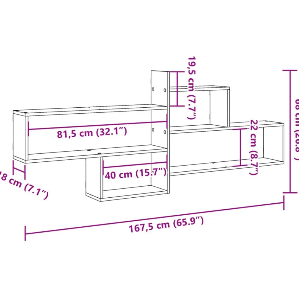 vidaXL Estantería de pared madera ingeniería blanca 167,5x18x68 cm Blanco Clearance