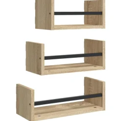 vidaXL Estantería de pared de 3 piezas con barras Madera de ingeniería Roble Sonoma New