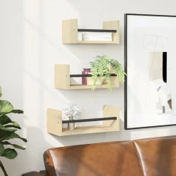 vidaXL Estantería de pared de 3 piezas con barras Madera de ingeniería Roble Sonoma New