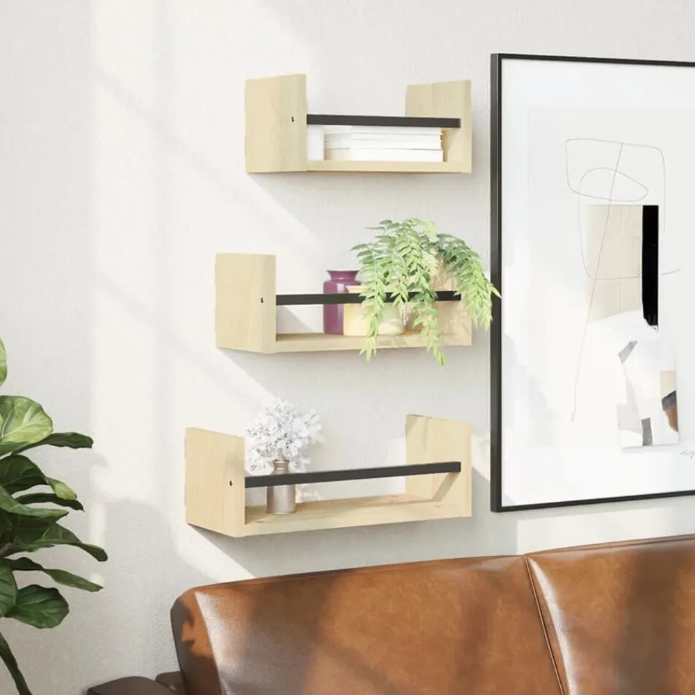vidaXL Estantería de pared de 3 piezas con barras Madera de ingeniería Roble Sonoma New