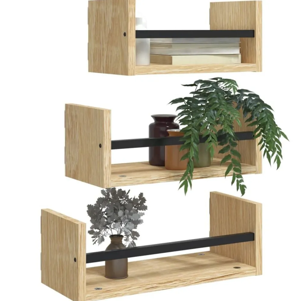 vidaXL Estantería de pared de 3 piezas con barras Madera de ingeniería Roble Sonoma New