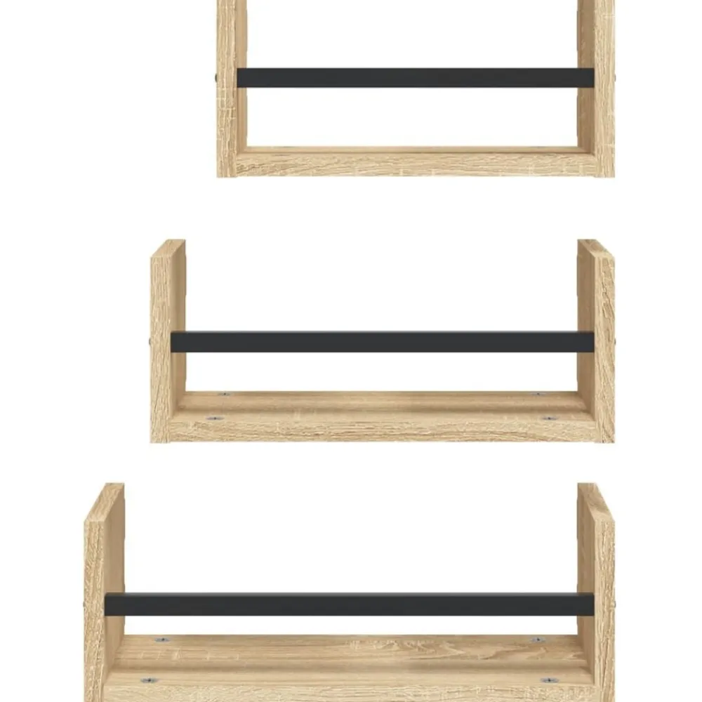 vidaXL Estantería de pared de 3 piezas con barras Madera de ingeniería Roble Sonoma New