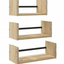 vidaXL Estantería de pared de 3 piezas con barras Madera de ingeniería Roble Sonoma New