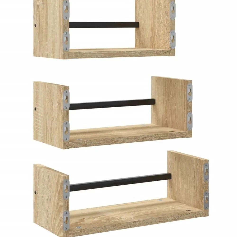 vidaXL Estantería de pared de 3 piezas con barras Madera de ingeniería Roble Sonoma New
