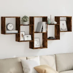 vidaXL Estantería de pared madera ingeniería 159x18x66cm Roble ahumado Outlet