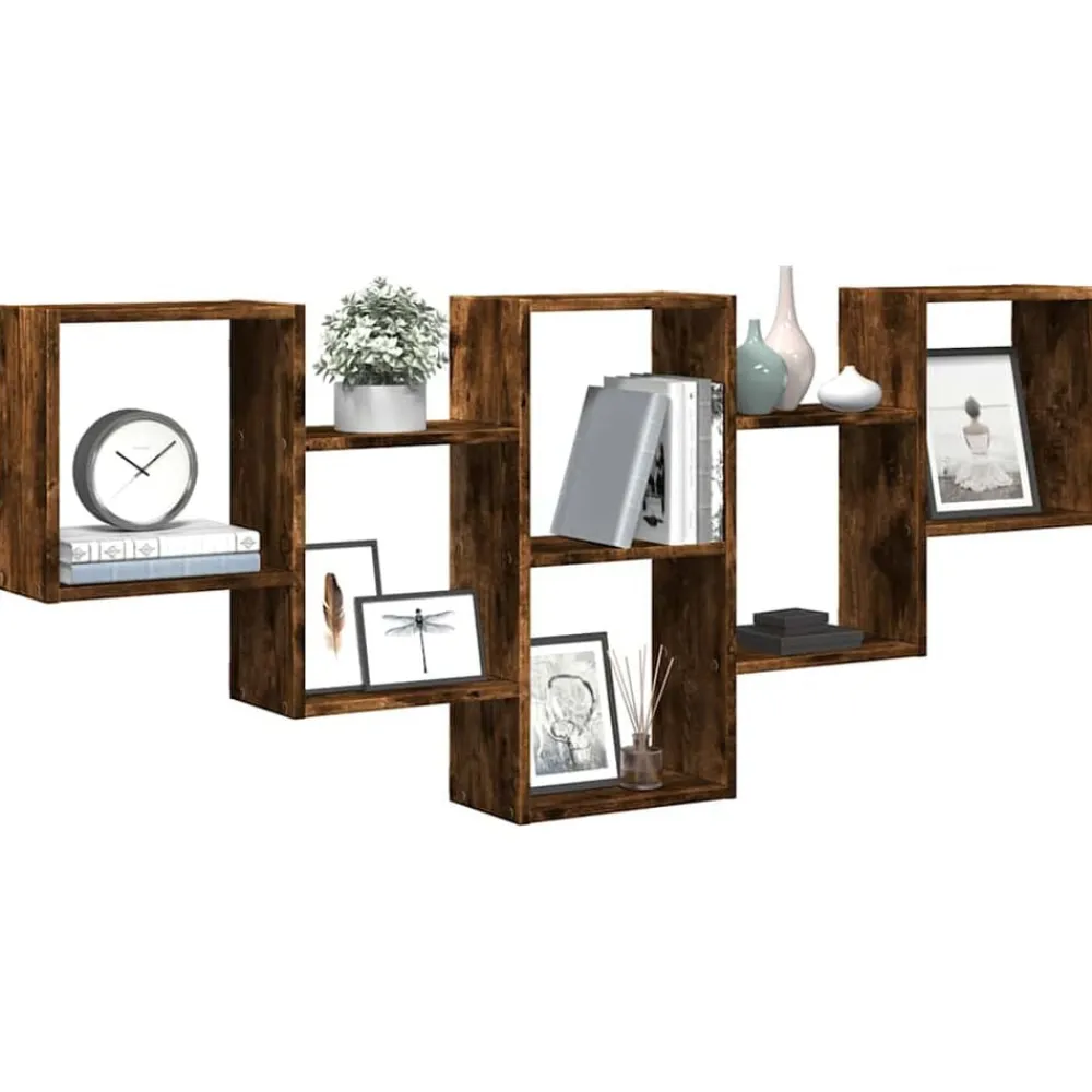 vidaXL Estantería de pared madera ingeniería 159x18x66cm Roble ahumado Outlet
