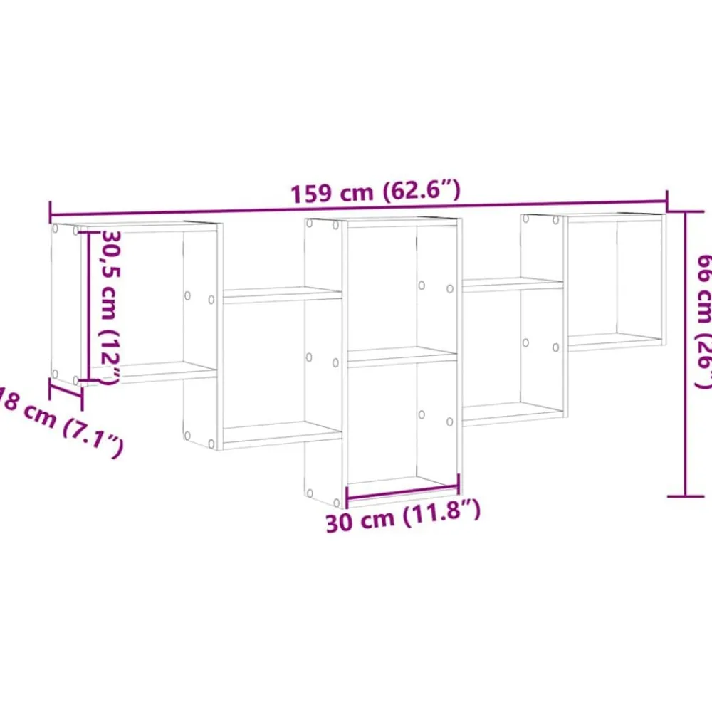 vidaXL Estantería de pared madera ingeniería 159x18x66cm Roble ahumado Outlet
