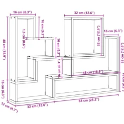 vidaXL Estantería de pared madera ingeniería 96x12x64 cm Roble Sonoma New