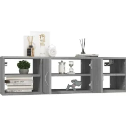 vidaXL Estanterías-Estantería de pared madera contrachapada gris 102x30x29 cm