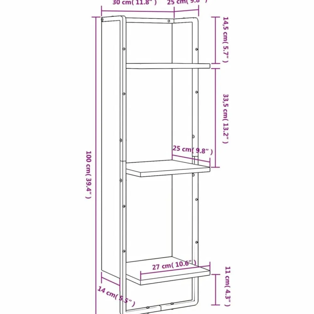 vidaXL Estantería de pared 3 niveles madera 30x25x100 cm Roble Sonoma Best
