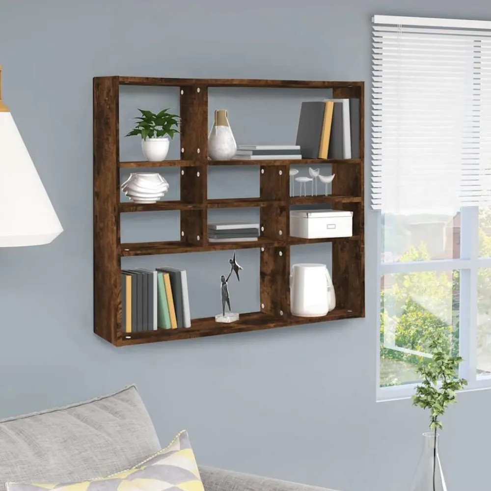 vidaXL Estantería de pared contrachapada 90x16x78 cm Roble ahumado Best