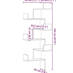 vidaXL Estantería de pared de esquina madera envejecida 45x45x147 cm Madera antigua Best