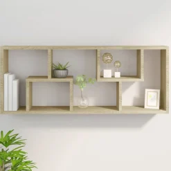 vidaXL Estanterías-Estantería de pared contrachapada color roble 36x16x90 cm