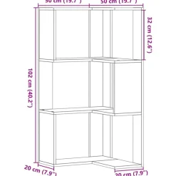 vidaXL Estanterías-Estantería esquina 3 niveles madera 50x50x102 cm