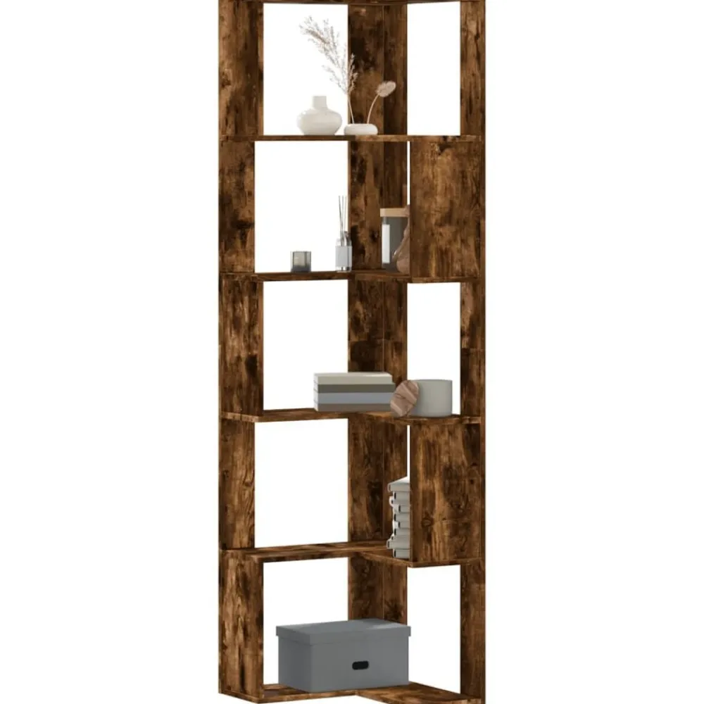 vidaXL Estantería esquina 5 niveles madera 50x50x179 cm Roble ahumado Hot