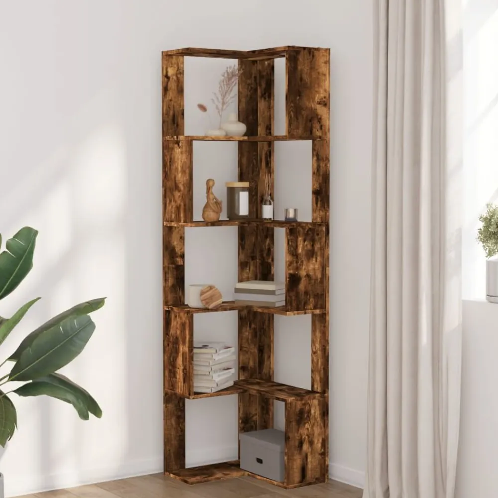 vidaXL Estantería esquina 5 niveles madera 50x50x179 cm Roble ahumado Hot