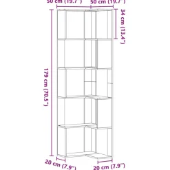 vidaXL Estantería esquina 5 niveles madera 50x50x179 cm Roble ahumado Hot