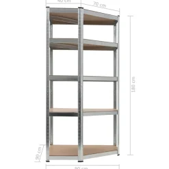 vidaXL Estantería esquina 5 niveles madera contrachapada y acero plata Plateado Discount