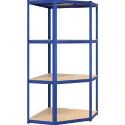 vidaXL Almacenamiento Industrial-Estantería esquina 4 niveles madera contrachapada y acero