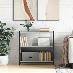 vidaXL Estantería hierro y madera ingeniería 80x30x78,5 cm Gris sonoma Discount